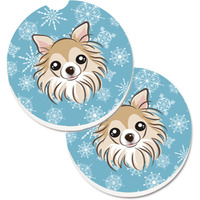 "Caroline's Treasures Snowflake Chihuahua Set of 2 Cup Holder Car Coasters BB1685CARC, 2.56, Multicolor"