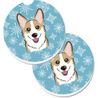 "Caroline's Treasures Snowflake Sable Corgi Set of 2 Cup Holder Car Coasters BB1687CARC, 2.56, Multicolor"