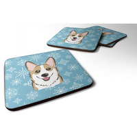"Caroline's Treasures BB1687FC Snowflake Sable Corgi Foam Coasters (Set of 4), 3.5"", Multicolor"