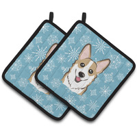 "Caroline's Treasures Snowflake Sable Corgi Pair of Pot Holders BB1687PTHD, 7.5HX7.5W, Multicolor"