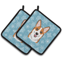 "Caroline's Treasures Snowflake Red Corgi Pair of Pot Holders BB1688PTHD, 7.5HX7.5W, Multicolor"