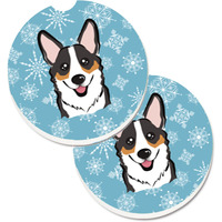"Caroline's Treasures Snowflake Tricolor Corgi Set of 2 Cup Holder Car Coasters BB1689CARC, 2.56, Multicolor"