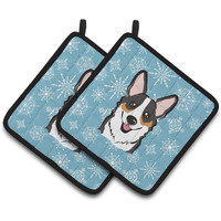 "Caroline's Treasures Snowflake Tricolor Corgi Pair of Pot Holders BB1689PTHD, 7.5HX7.5W, Multicolor"