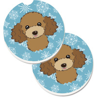 "Caroline's Treasures Snowflake Chocolate Brown Poodle Set of 2 Cup Holder Car Coasters BB1690CARC, 2.56, Multicolor"