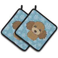 "Caroline's Treasures Snowflake Chocolate Brown Poodle Pair of Pot Holders BB1690PTHD, 7.5HX7.5W, Multicolor"