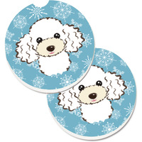 "Caroline's Treasures Snowflake White Poodle Set of 2 Cup Holder Car Coasters BB1691CARC, 2.56, Multicolor"