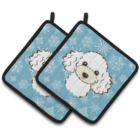 "Caroline's Treasures Snowflake White Poodle Pair of Pot Holders BB1691PTHD, 7.5HX7.5W, Multicolor"