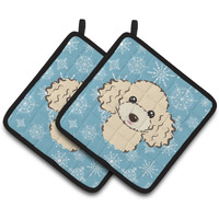 "Caroline's Treasures Snowflake Buff Poodle Pair of Pot Holders BB1692PTHD, 7.5HX7.5W, Multicolor"