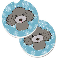 "Caroline's Treasures Snowflake Silver Gray Poodle Set of 2 Cup Holder Car Coasters BB1693CARC, 2.56, Multicolor"