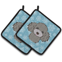 "Caroline's Treasures Snowflake Silver Gray Poodle Pair of Pot Holders BB1693PTHD, 7.5HX7.5W, Multicolor"