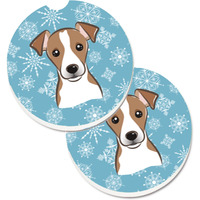 "Caroline's Treasures Snowflake Jack Russell Terrier Set of 2 Cup Holder Car Coasters BB1694CARC, 2.56, Multicolor"