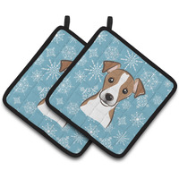 "Caroline's Treasures Snowflake Jack Russell Terrier Pair of Pot Holders BB1694PTHD, 7.5HX7.5W, Multicolor"
