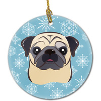 "Caroline's Treasures BB1696CO1 Snowflake Fawn Pug Ceramic Ornament, Multicolor"