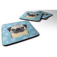 "Caroline's Treasures BB1696FC Snowflake Fawn Pug Foam Coasters (Set of 4), 3.5"", Multicolor"