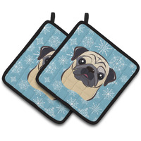 "Caroline's Treasures Snowflake Fawn Pug Pair of Pot Holders BB1696PTHD, 7.5HX7.5W, Multicolor"