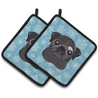 "Caroline's Treasures Snowflake black Pug Pair of Pot Holders BB1697PTHD, 7.5HX7.5W, Multicolor"