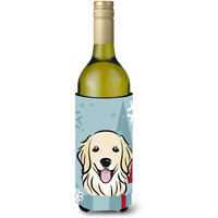 "Caroline's Treasures BB1701LITERK Winter Holiday Golden Retriever Wine Bottle Koozie Hugger, 750 ml, Multicolor"
