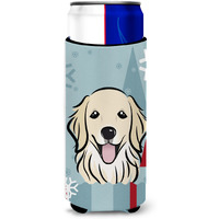 "Caroline's Treasures BB1701MUK Winter Holiday Golden Retriever Michelob Ultra Koozies for Slim Cans, Multicolor"