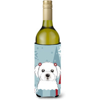 "Caroline's Treasures Winter Holiday Maltese Wine Bottle Koozie Hugger, 750 ml, Multicolor"