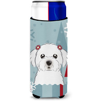 "Caroline's Treasures Winter Holiday Maltese Michelob Ultra Koozies for Slim Cans, Multicolor"