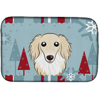 "Caroline's Treasures Winter Holiday Longhair Crme Dachshund Dish Drying Mat, 14"" x 21"""