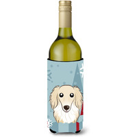"Caroline's Treasures Winter Holiday Longhair Creme Dachshund Wine Bottle Koozie Hugger, 750 ml, Multicolor"