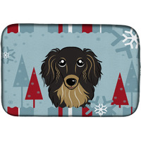 "Caroline's Treasures Winter Holiday Longhair Black And Tan Dachshund Dish Drying Mat, 14"" x 21"""