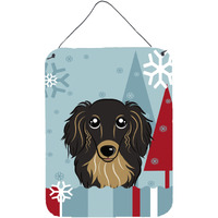 "Caroline's Treasures Winter Holiday Longhair Black and Tan Dachshund Wall or Door Hanging Prints BB1709DS1216, 16HX12W, Multicolor"