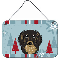 "Caroline's Treasures Winter Holiday Longhair Black and Tan Dachshund Wall or Door Hanging Prints BB1709DS812, 8HX12W"