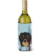 "Caroline's Treasures Winter Holiday Longhair Black and Tan Dachshund Wine Bottle Koozie Hugger, 750 ml, Multicolor"