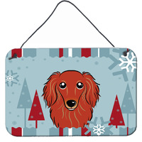 "Caroline's Treasures Winter Holiday Longhair Red Dachshund Wall or Door Hanging Prints BB1710DS812, 8HX12W"
