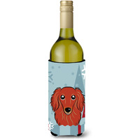 "Caroline's Treasures Winter Holiday Longhair Red Dachshund Wine Bottle Koozie Hugger, 750 ml, Multicolor"