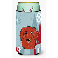 "Caroline's Treasures Winter Holiday Longhair Red Dachshund Tall Boy Koozie Hugger, Multicolor"