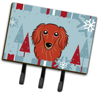 "Caroline's Treasures BB1710TH68 Winter Holiday Longhair Red Dachshund Leash or Key Holder, Large, Multicolor"