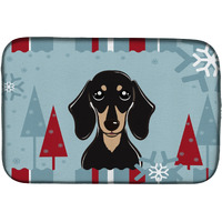 "Caroline's Treasures Winter Holiday Smooth Black And Tan Dachshund Dish Drying Mat, 14"" x 21"""