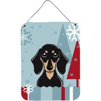 "Caroline's Treasures Winter Holiday Smooth Black and Tan Dachshund Wall or Door Hanging Prints BB1711DS1216, 16HX12W, Multicolor"