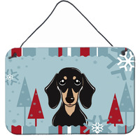 "Caroline's Treasures Winter Holiday Smooth Black and Tan Dachshund Wall or Door Hanging Prints BB1711DS812, 8HX12W, Multicolor"