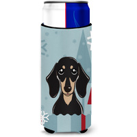 "Caroline's Treasures Winter Holiday Smooth Black and Tan Dachshund Michelob Ultra Koozies for Slim Cans, Multicolor"