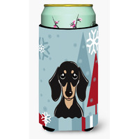 "Caroline's Treasures Winter Holiday Smooth Black and Tan Dachshund Tall Boy Koozie Hugger, Multicolor"