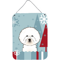 "Caroline's Treasures Winter Holiday Bichon Frise Wall or Door Hanging Prints BB1713DS1216, 16HX12W, Multicolor"