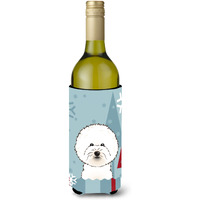 "Caroline's Treasures Winter Holiday Bichon Frise Wine Bottle Koozie Hugger, 750 ml, Multicolor"