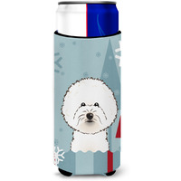 "Caroline's Treasures Winter Holiday Bichon Frise Michelob Ultra Koozies for Slim Cans, Multicolor"