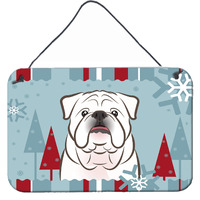 "Caroline's Treasures Winter Holiday White English Bulldog Wall or Door Hanging Prints BB1716DS812, 8"" H x 12"" W"