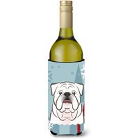 "Caroline's Treasures Winter Holiday White English Bulldog Wine Bottle Koozie Hugger, 750 ml, Multicolor"
