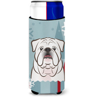 "Caroline's Treasures Winter Holiday White English Bulldog Michelob Ultra Koozies for Slim Cans, Multicolor"