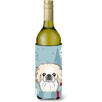 "Caroline's Treasures Winter Holiday Pekingese Wine Bottle Koozie Hugger, 750 ml, Multicolor"
