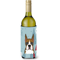 "Caroline's Treasures Winter Holiday Boxer Wine Bottle Koozie Hugger, 750 ml, Multicolor"