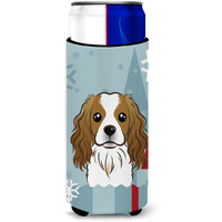 "Caroline's Treasures Winter Holiday Cavalier Spaniel Michelob Ultra Koozies for Slim Cans, Multicolor"