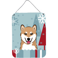 "Caroline's Treasures Winter Holiday Shiba Inu Wall or Door Hanging Prints BB1721DS1216, 16HX12W, Multicolor"