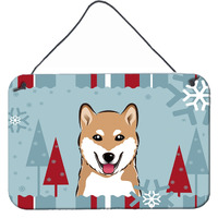 "Caroline's Treasures Winter Holiday Shiba Inu Wall or Door Hanging Prints BB1721DS812, 8HX12W, Multicolor"